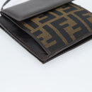 FENDI Zucca Canvas Shoulder Wallet Brown Black Auth 190683A-11