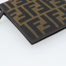 FENDI Zucca Canvas Shoulder Wallet Brown Black Auth 190683A-13