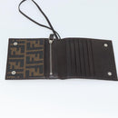 FENDI Zucca Canvas Shoulder Wallet Brown Black Auth 190683A-15