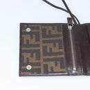 FENDI Zucca Canvas Shoulder Wallet Brown Black Auth 190683A-17