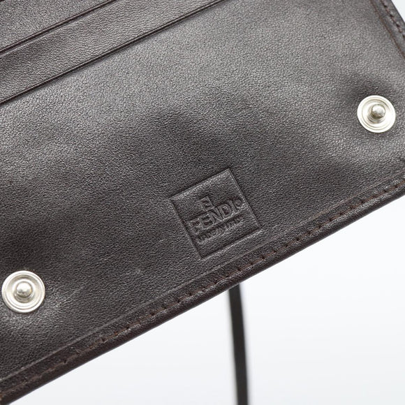 FENDI Zucca Canvas Shoulder Wallet Brown Black Auth 190683A