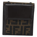 FENDI Zucca Canvas Shoulder Wallet Brown Black Auth 190683A-2