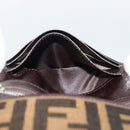 FENDI Zucca Canvas Shoulder Wallet Brown Black Auth 190683A-20