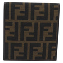 FENDI Zucca Canvas Shoulder Wallet Brown Black Auth 190683A-3