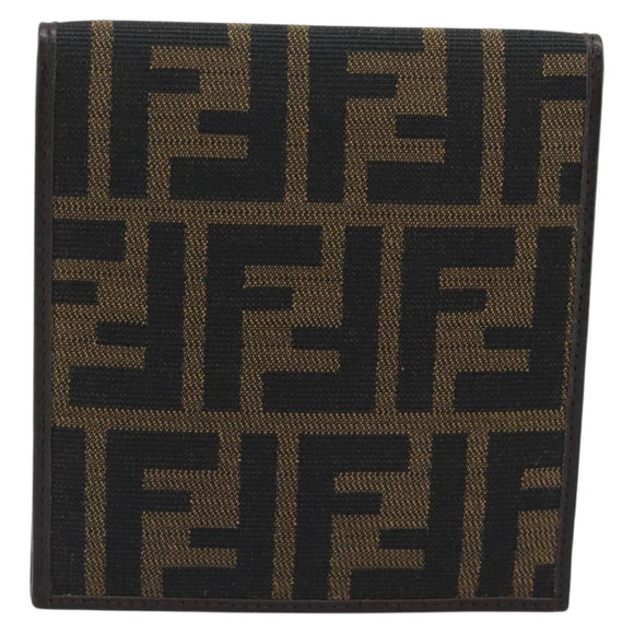 FENDI Zucca Canvas Shoulder Wallet Brown Black Auth 190683A