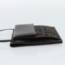 FENDI Zucca Canvas Shoulder Wallet Brown Black Auth 190683A-4