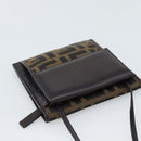 FENDI Zucca Canvas Shoulder Wallet Brown Black Auth 190683A-6