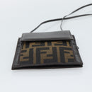 FENDI Zucca Canvas Shoulder Wallet Brown Black Auth 190683A-9