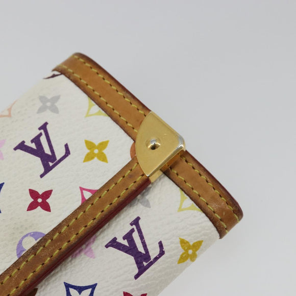 LOUIS VUITTON Multicolor Porte Monnaie Pla Coin Purse White M92657 Auth 190685