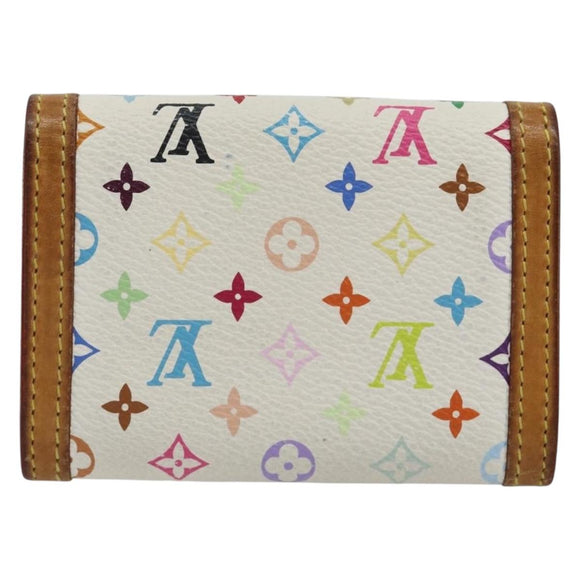 LOUIS VUITTON Multicolor Porte Monnaie Pla Coin Purse White M92657 Auth 190685