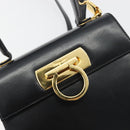 Salvatore Ferragamo Gancini Hand Bag Leather 2way Black Gold Auth 190688-20