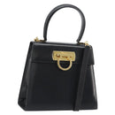 Salvatore Ferragamo Gancini Hand Bag Leather 2way Black Gold Auth 190688-1
