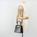 Salvatore Ferragamo Gancini Hand Bag Leather 2way Black Gold Auth 190688-26