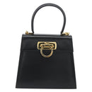 Salvatore Ferragamo Gancini Hand Bag Leather 2way Black Gold Auth 190688-13