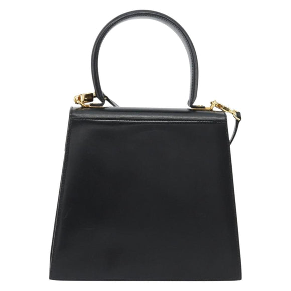 Salvatore Ferragamo Gancini Hand Bag Leather 2way Black Gold Auth 190688
