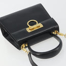 Salvatore Ferragamo Gancini Hand Bag Leather 2way Black Gold Auth 190688-6