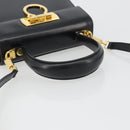 Salvatore Ferragamo Gancini Hand Bag Leather 2way Black Gold Auth 190688-7