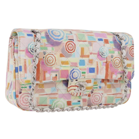 CHANEL Matelasse 25 Chain Bag Lamb Skin Multicolor Silver CC Auth 190690SM
