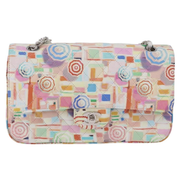CHANEL Matelasse 25 Chain Bag Lamb Skin Multicolor Silver CC Auth 190690SM