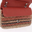 CHANEL Matelasse 25 Chain Shoulder Bag Raffia Multicolor Silver CC Auth 190691SM-17
