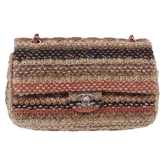 CHANEL Matelasse 25 Chain Shoulder Bag Raffia Multicolor Silver CC Auth 190691SM