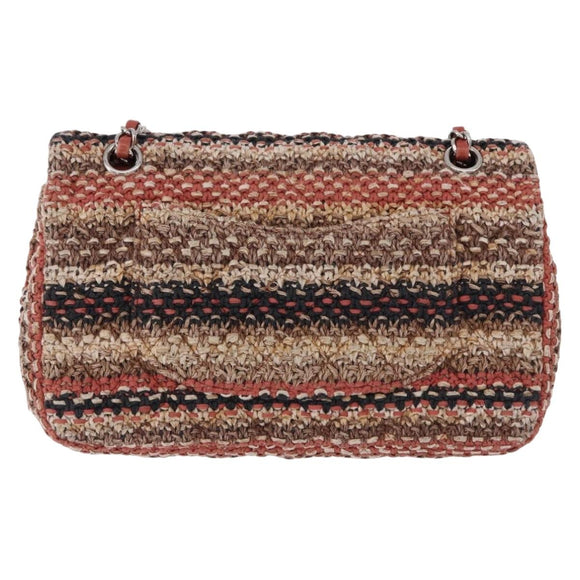 CHANEL Matelasse 25 Chain Shoulder Bag Raffia Multicolor Silver CC Auth 190691SM
