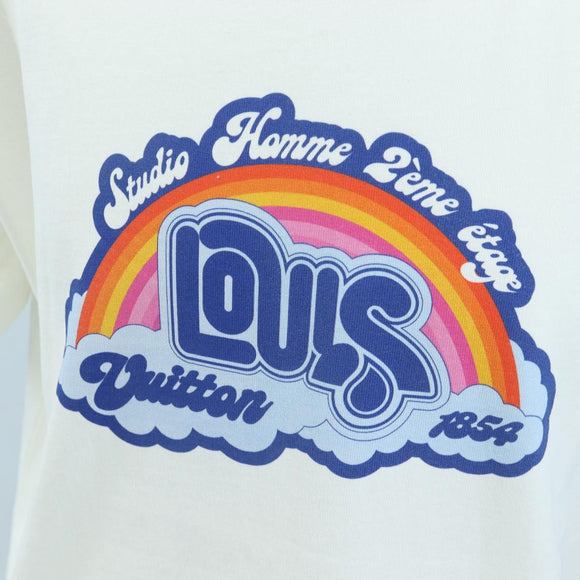 LOUIS VUITTON T Shirt Rainbow Printed T Shirt Cotton S White LV Auth 190692M