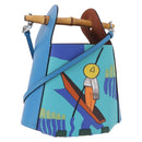 LOEWE KEN PRICE Bamboo Bucket Bag Leather 2way Blue Silver Auth 190693SAM-1