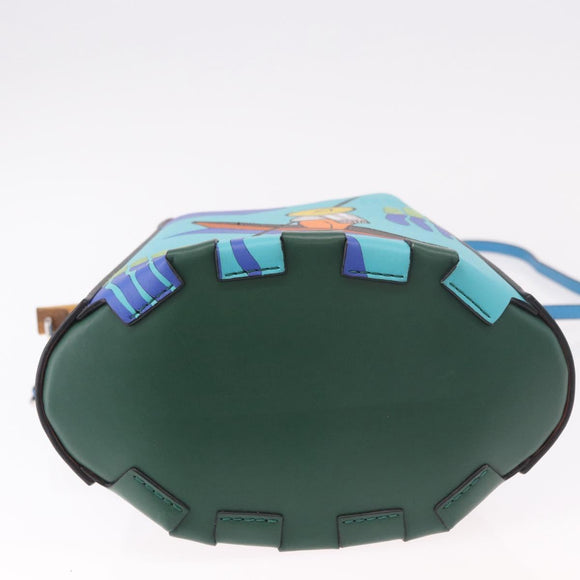 LOEWE KEN PRICE Bamboo Bucket Bag Leather 2way Blue Silver Auth 190693SAM