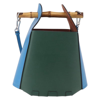 LOEWE KEN PRICE Bamboo Bucket Bag Leather 2way Blue Silver Auth 190693SAM - 0