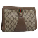 GUCCI GG Supreme Web Sherry Line Bag PVC Beige Gold 156 01 032 Auth 190714-1