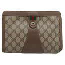 GUCCI GG Supreme Web Sherry Line Bag PVC Beige Gold 156 01 032 Auth 190714-13
