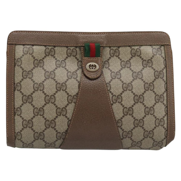 GUCCI GG Supreme Web Sherry Line Bag PVC Beige Gold 156 01 032 Auth 190714