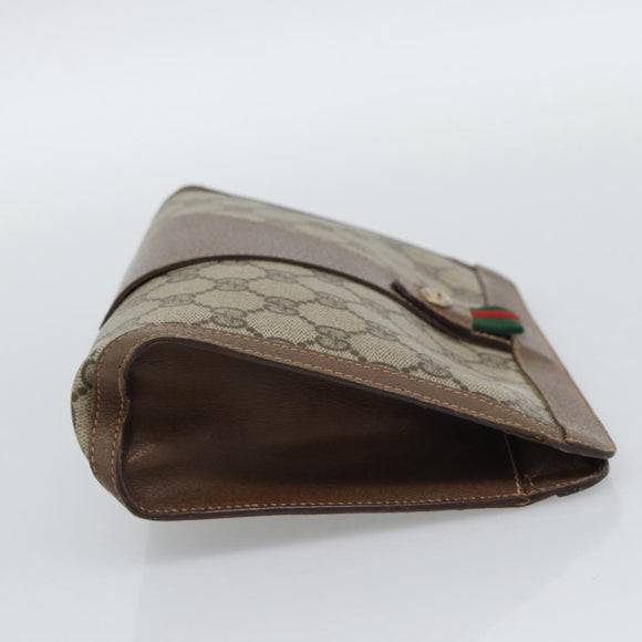 GUCCI GG Supreme Web Sherry Line Bag PVC Beige Gold 156 01 032 Auth 190714