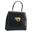 CELINE Circle Hand Bag Leather Black Gold Auth 190716V-1