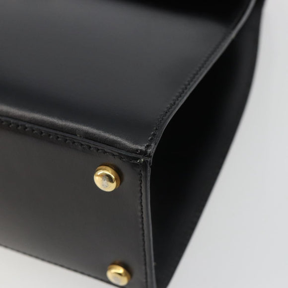 CELINE Circle Hand Bag Leather Black Gold Auth 190716V
