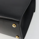 CELINE Circle Hand Bag Leather Black Gold Auth 190716V-17