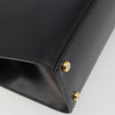 CELINE Circle Hand Bag Leather Black Gold Auth 190716V-18