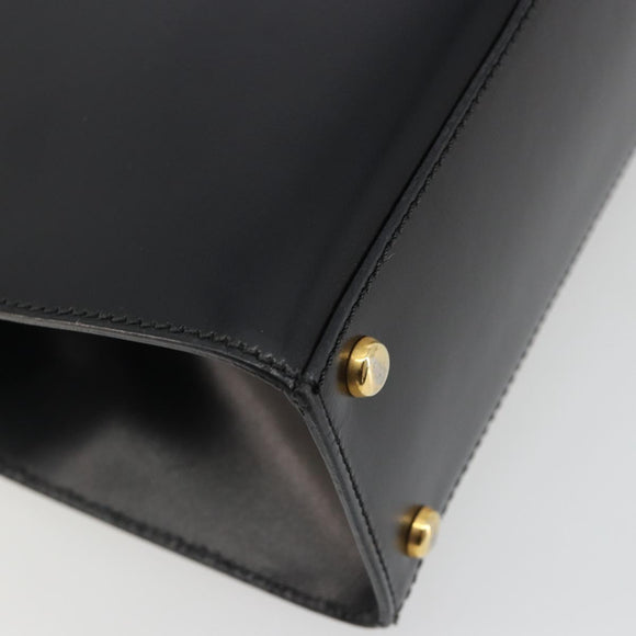 CELINE Circle Hand Bag Leather Black Gold Auth 190716V
