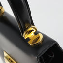 CELINE Circle Hand Bag Leather Black Gold Auth 190716V-8