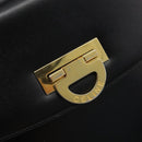 CELINE Circle Hand Bag Leather Black Gold Auth 190716V-19