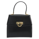 CELINE Circle Hand Bag Leather Black Gold Auth 190716V-13