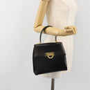 CELINE Circle Hand Bag Leather Black Gold Auth 190716V-25
