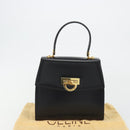 CELINE Circle Hand Bag Leather Black Gold Auth 190716V-12