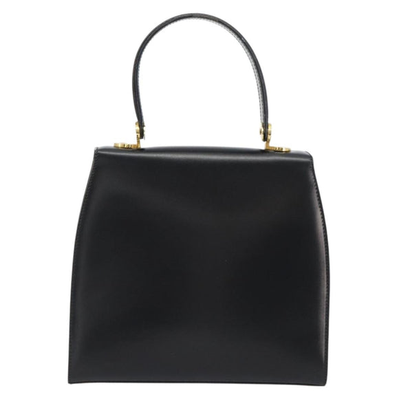 CELINE Circle Hand Bag Leather Black Gold Auth 190716V