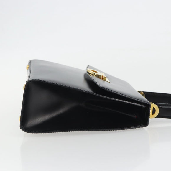 CELINE Circle Hand Bag Leather Black Gold Auth 190716V