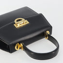 CELINE Circle Hand Bag Leather Black Gold Auth 190716V-6