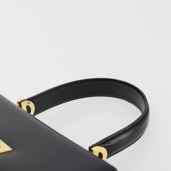 CELINE Circle Hand Bag Leather Black Gold Auth 190716V