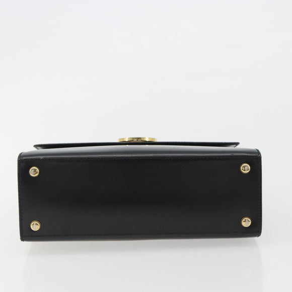 CELINE Circle Hand Bag Leather Black Gold Auth 190716V