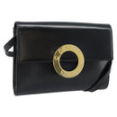 CELINE Circle Shoulder Bag Leather Black Gold Auth 190717A-1